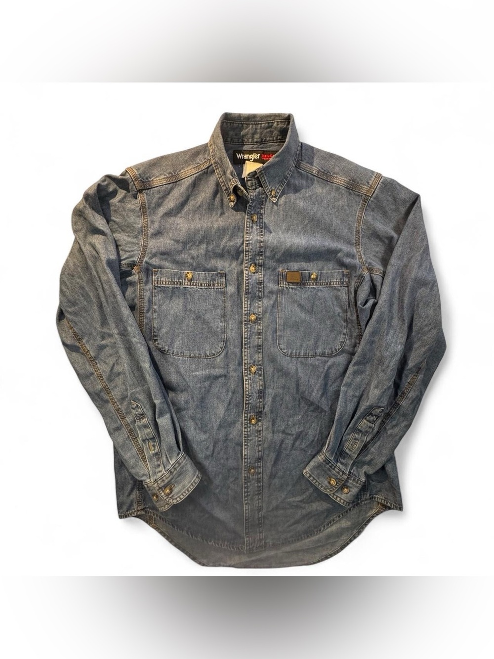 Wrangler Riggs Workwear Denim Shirt Men's XL Blue Button Front Western Cowboy